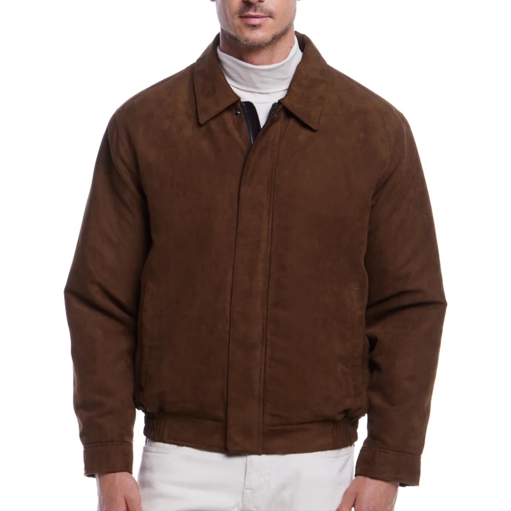 NWOT Weatherproof Men's Microsuede Collar Bomber Jacket - Dark Almond, size XL